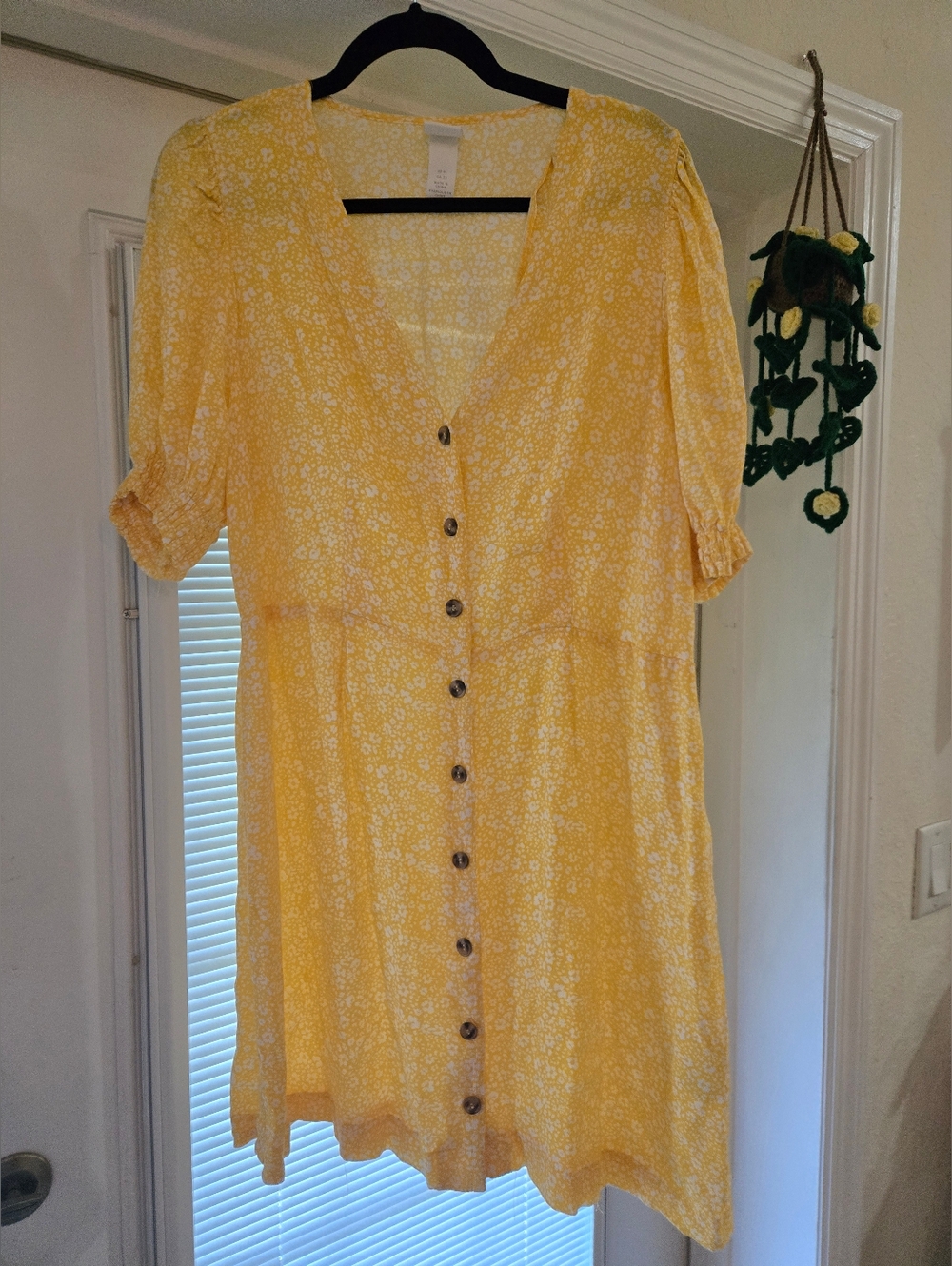 H&M Yellow Floral Button-Front Midi Dress